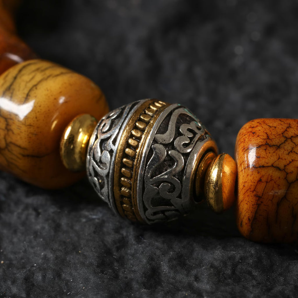 Dharma Deer Yak Bone Bracelet with Turquoise & Vajra Bead