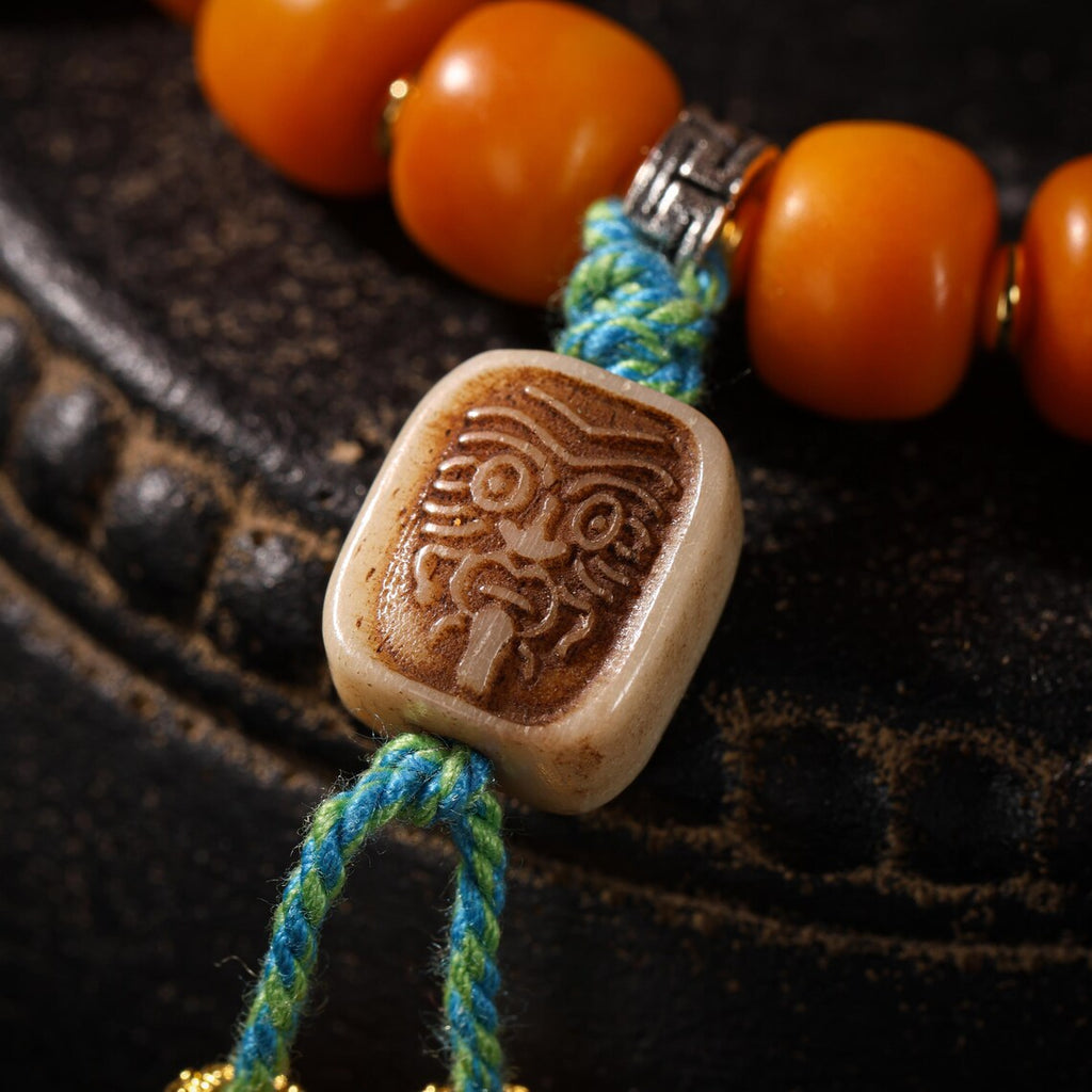 Dharma Deer Tibetan Sacred Yak Bone Bracelet Dzi & Zaki