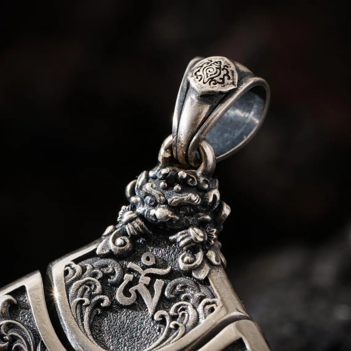 Dharma Deer Om Mantra Cube Dice Pendant, Sterling Silver Rotating Talisman Necklace, Gemstone Accents
