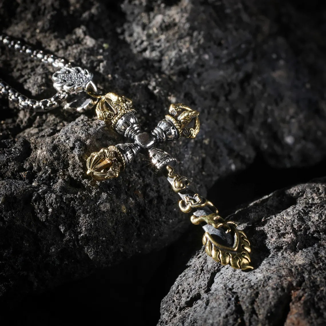 Dharma Deer Manjushri Sword & Vajra Pendant Necklace Tibetan Wisdom Protection Talisman