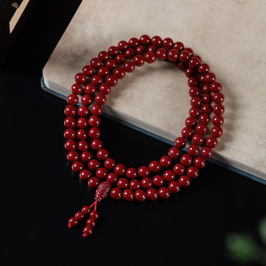 Dharma Deer Cinnabar 108 Mala Beads Necklace