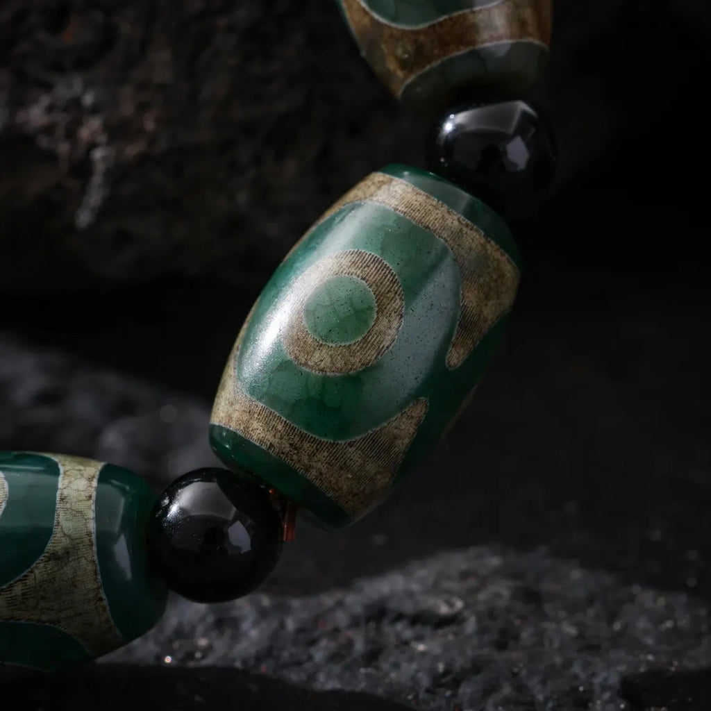 Dharma Deer Tibetan Dzi Agate Bracelet Statement Stretch Bracelet Protective Talisman Jewelry