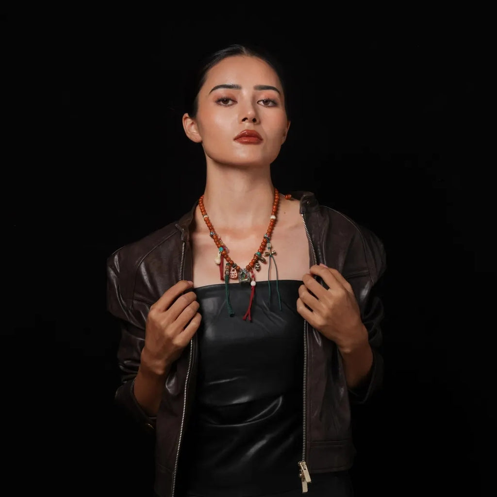 Dharma Deer Tibetan Bodhi Mala Necklace with Gau Amulet
