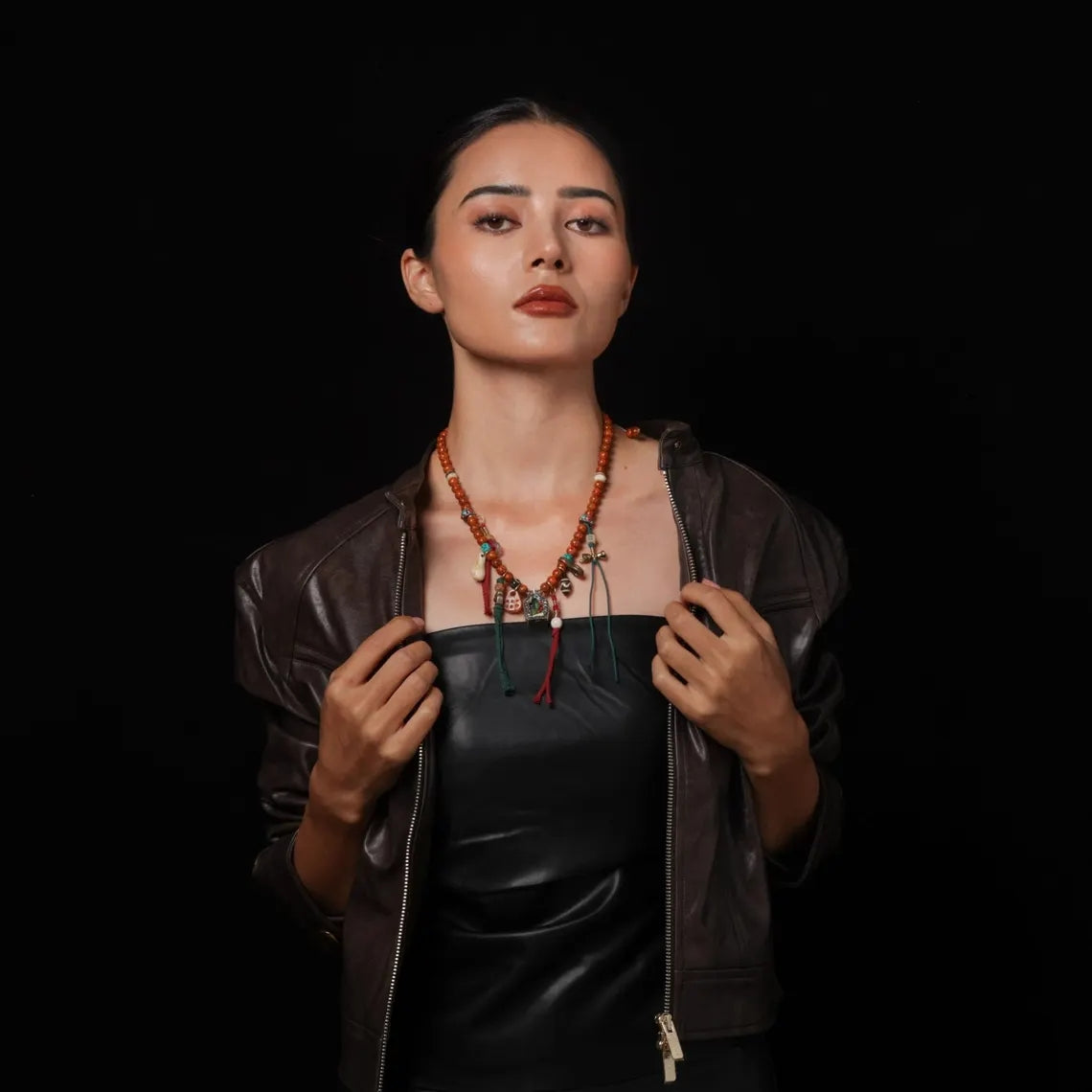 Dharma Deer Tibetan Bodhi Mala Necklace with Gau Amulet