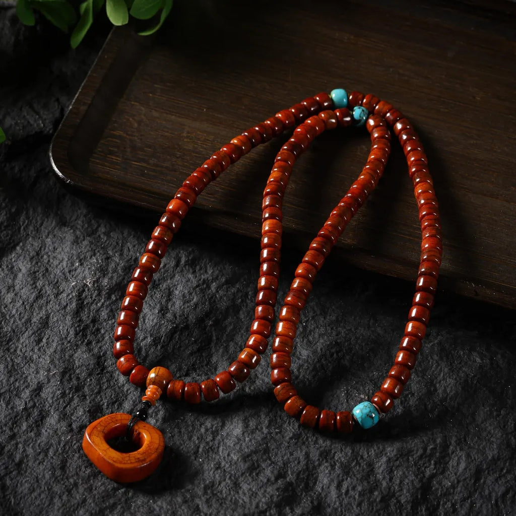Dharma Deer Yak Bone 108 Mala Beads with Turquoise