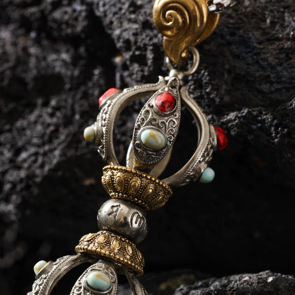 Dharma Deer Five-Pronged Vajra Pendant Necklace Tibetan Amulet