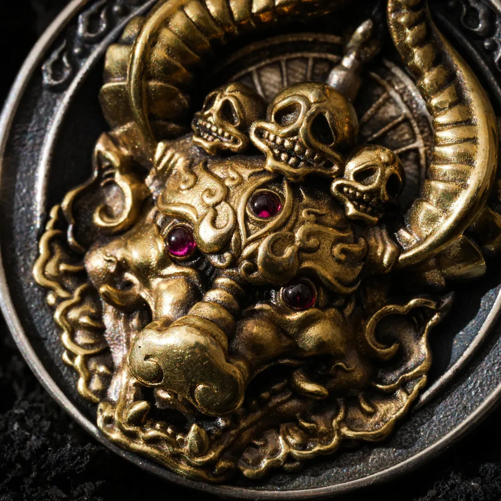 Dharma Deer Yamantaka Pendant Sterling Silver Protector Amulet Tibetan Talisman Necklace