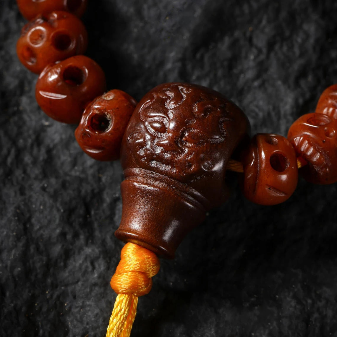 Dharma Deer Yak Bone Skull Necklace 108 Mala Beads