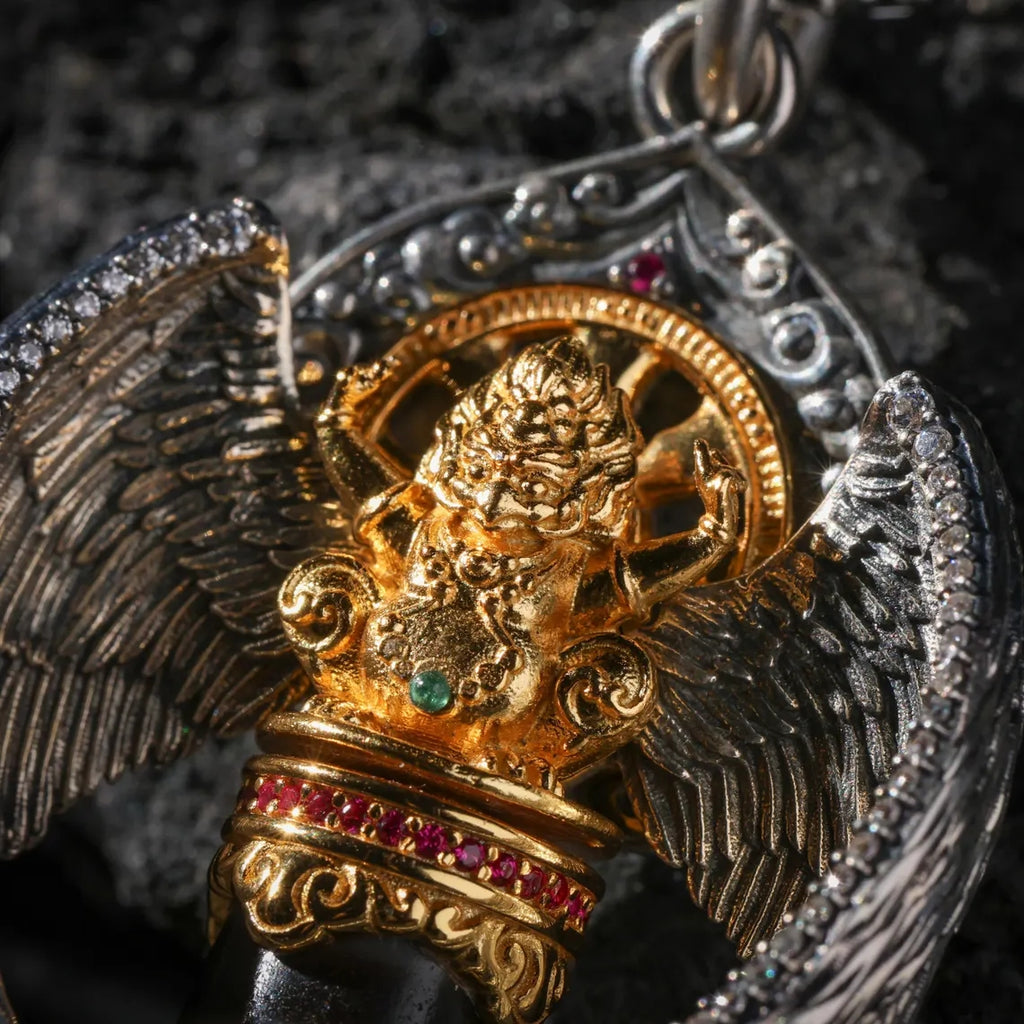 Dharma Deer Garuda Six-Eyed Dzi Bead Pendant Necklace Rotating Wheel Tibetan Amulet