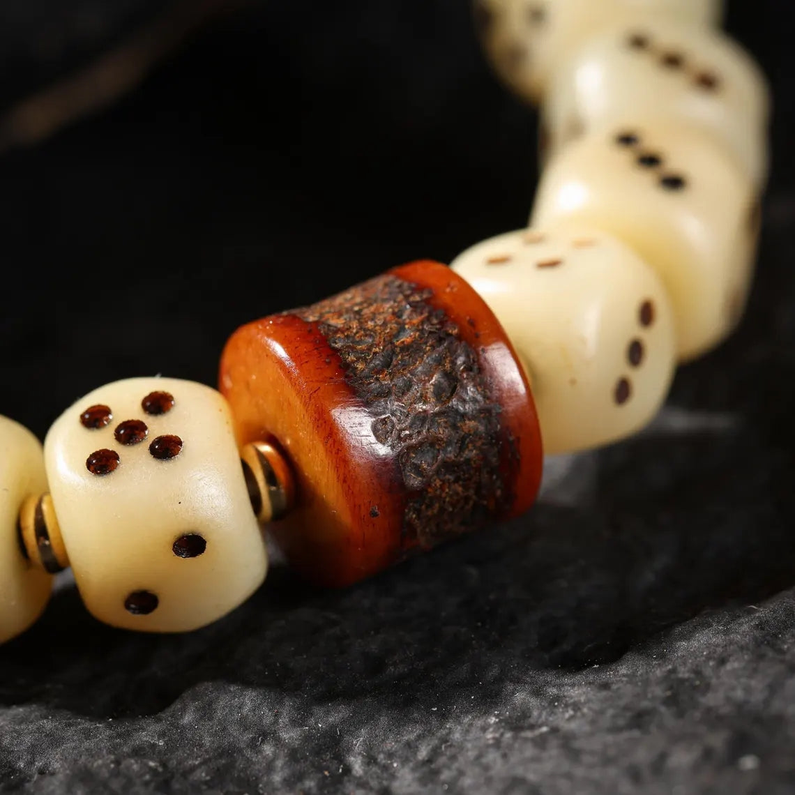 Dharma Deer Yak Bone Bracelet Turquoise & Dzi Accents