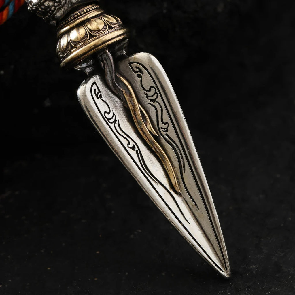 Dharma Deer Sterling Silver Phurba Pendant Tibetan Dorje Amulet