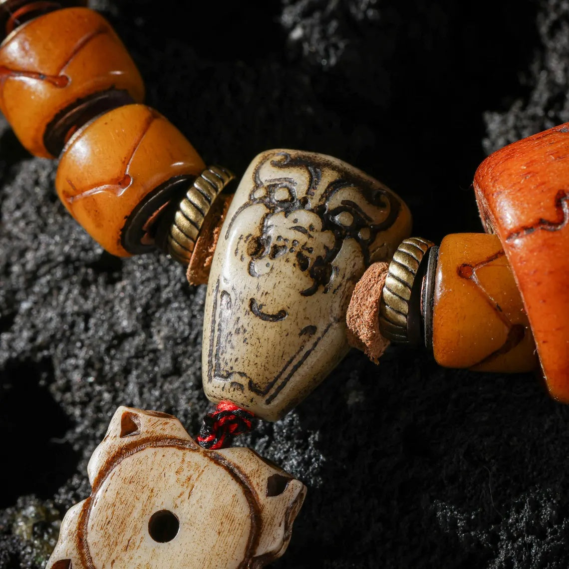 Dharma Deer Yak Bone Bracelet Tibetan Protection Talisman