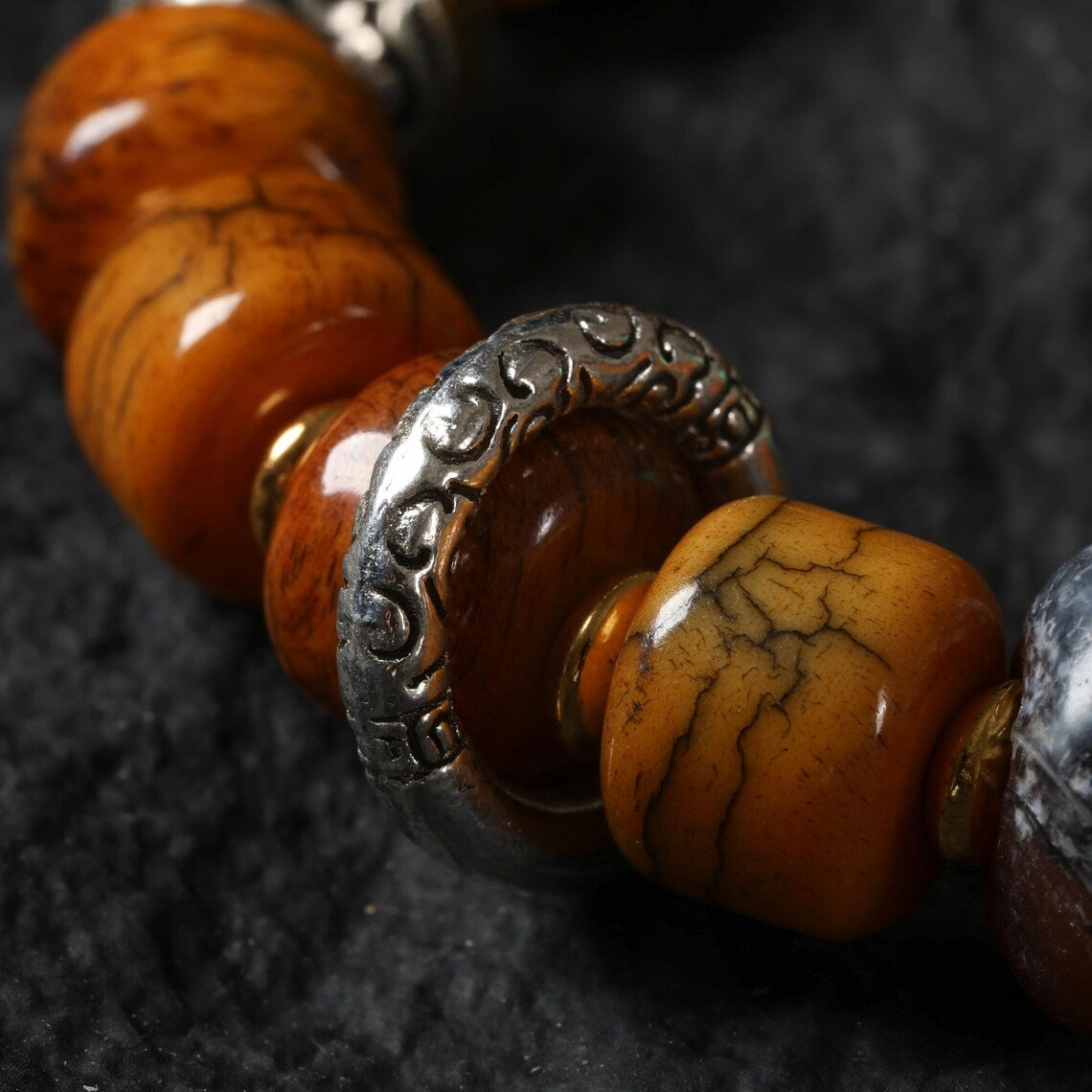 Dharma Deer Yak Bone Bracelet with Turquoise & Vajra Bead