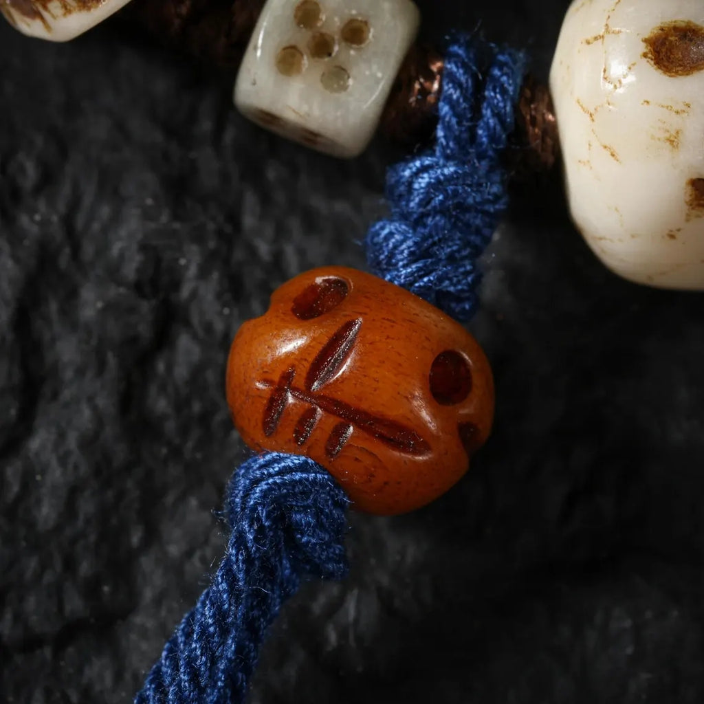 Dharma Deer Yak Bone Carved Skull Bracelet Amulet