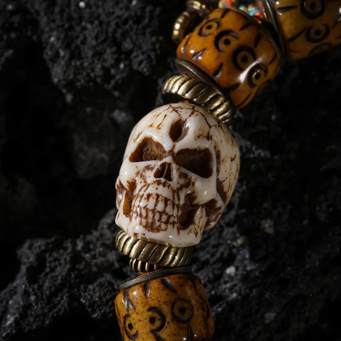 Dharma Deer Bone Skull Bracelet Tibetan Protection Talisman