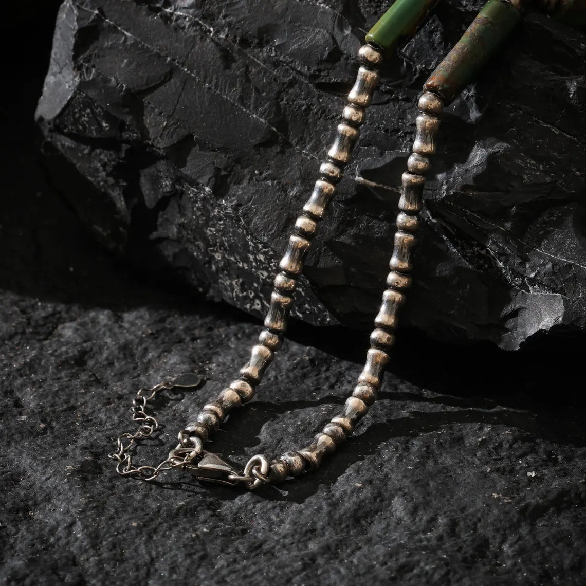 Dharma Deer Turquoise & Sterling Silver Skull Necklace | Om Mani Padme Hum Engraved Beads