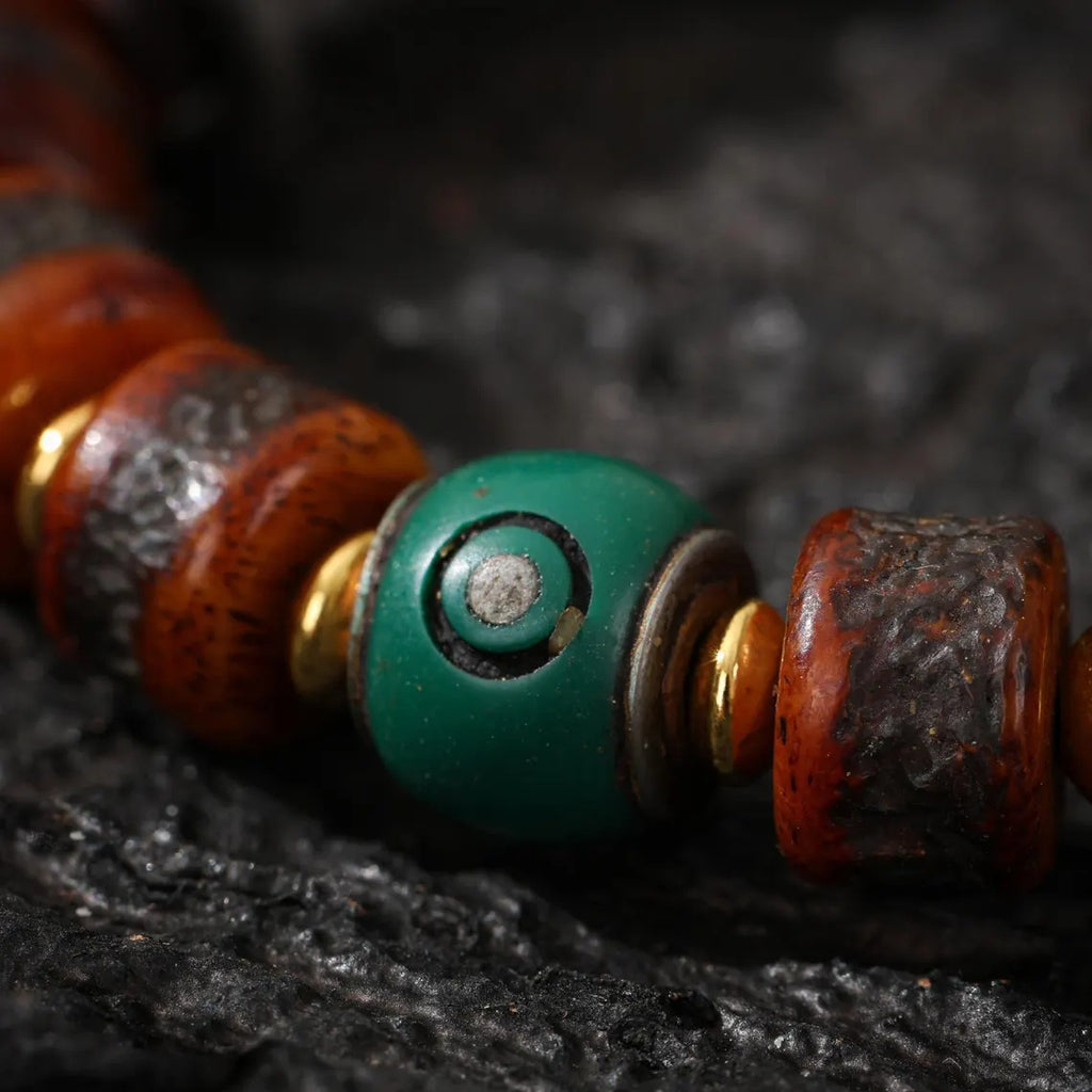 Dharma Deer Yak Bone Bead Bracelet with Dzi Accent