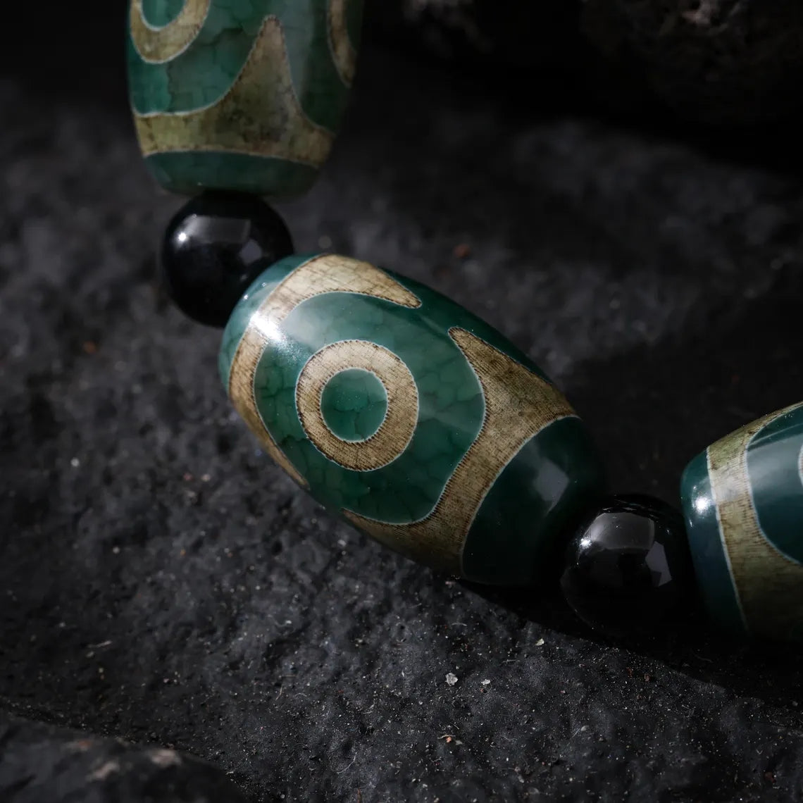 Dharma Deer Tibetan Dzi Agate Bracelet Statement Stretch Bracelet Protective Talisman Jewelry