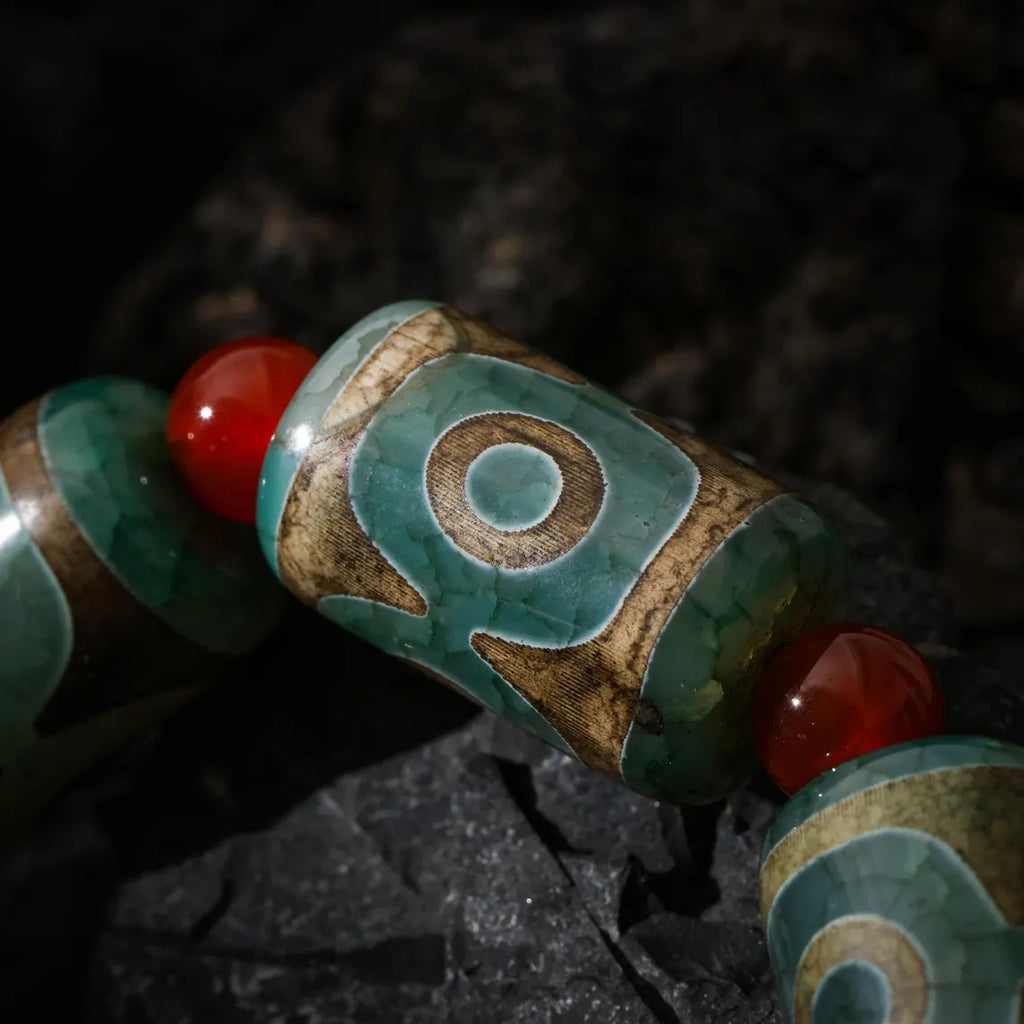 Dharma Deer Tibetan Dzi Agate Bracelet Statement Stretch Bracelet Protective Talisman Jewelry