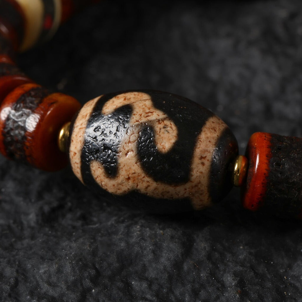 Dharma Deer Tibetan Red Yak Bone Bracelet with Skull Charm