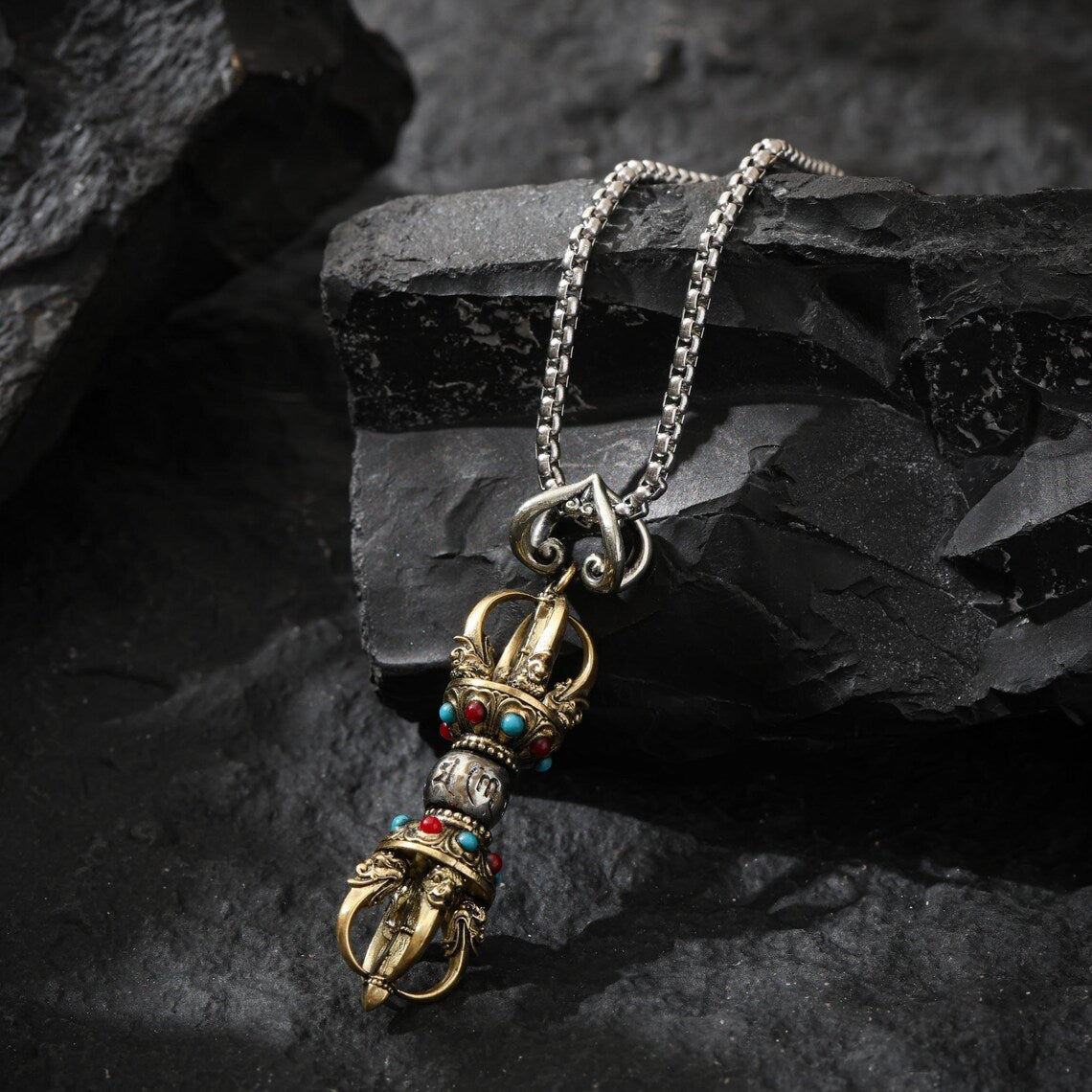 Dharma Deer Five-Pronged Vajra Pendant Tibetan Amulet
