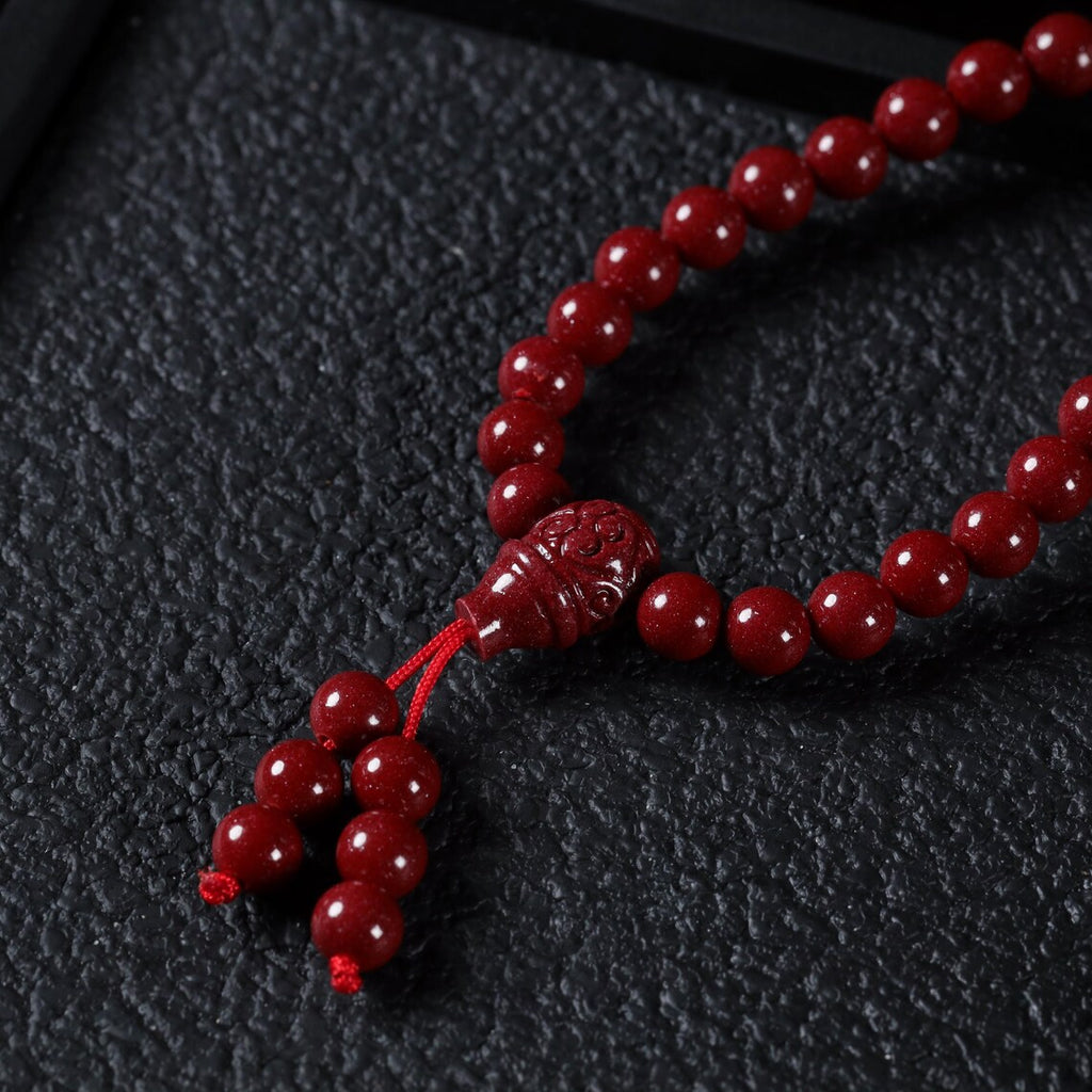 Dharma Deer Cinnabar 108 Mala Beads Necklace