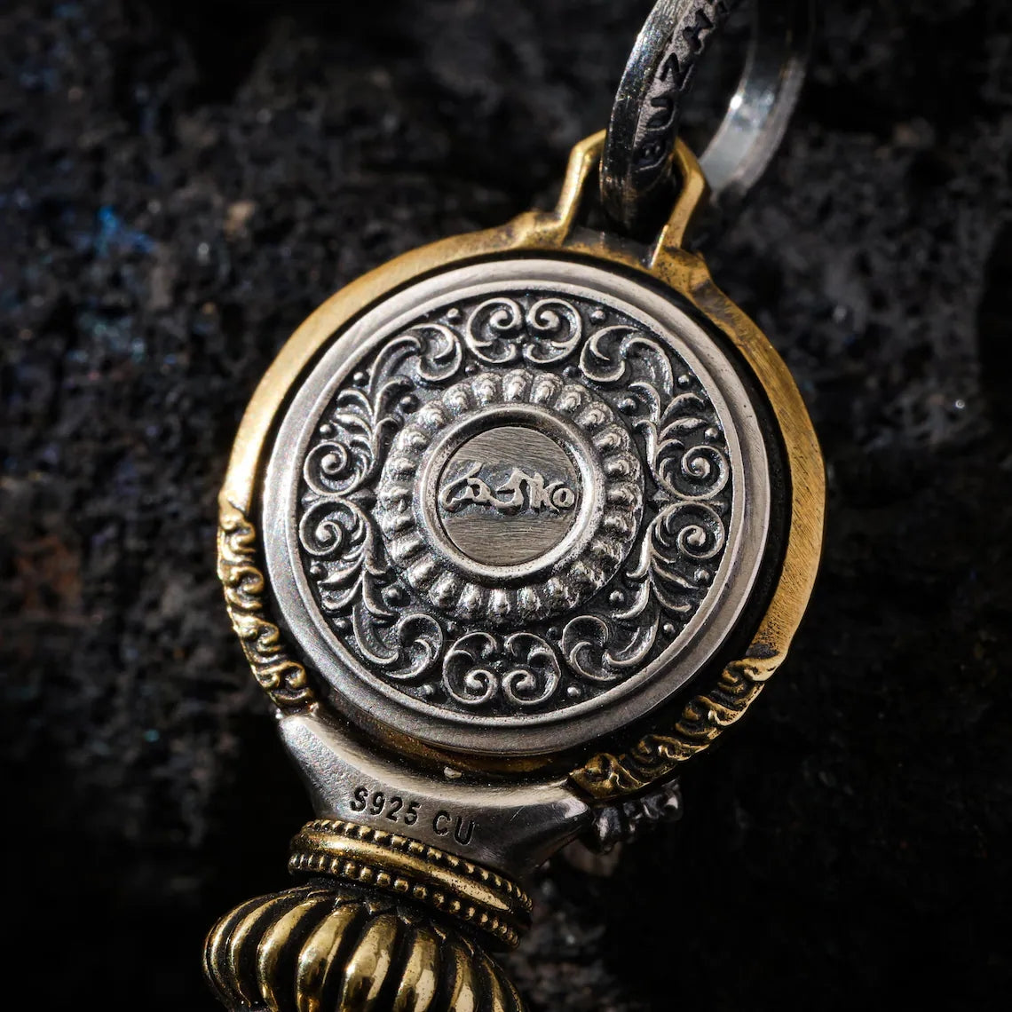 Dharma Deer Yamantaka Phurba Pendant, Sterling Silver Amulet Spinning Backplate