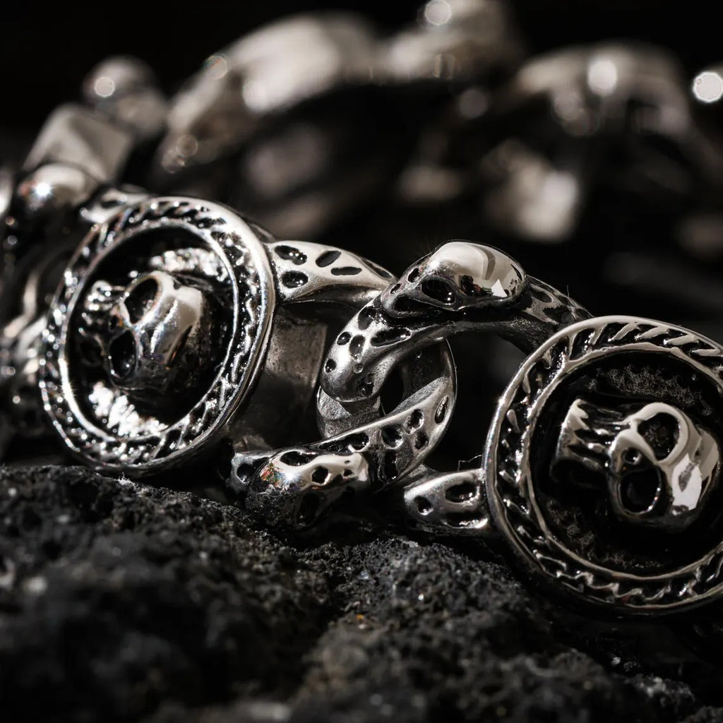 Dharma Deer Skull Chain Bracelet, 316L Stainless Steel, Heavy Statement Bracelet, Spring Clasp