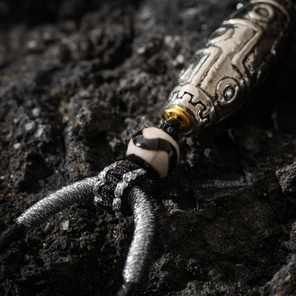 Dharma Deer Tibetan Nine-Eye Bead Necklace, Protection Talisman Jewelry, Adjustable Cord Pendant