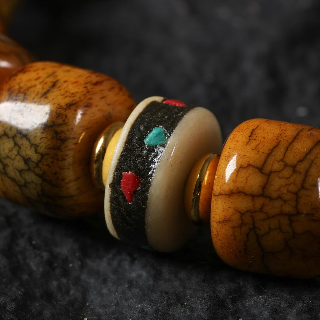 Dharma Deer Yak Bone Bracelet with Turquoise & Vajra Bead