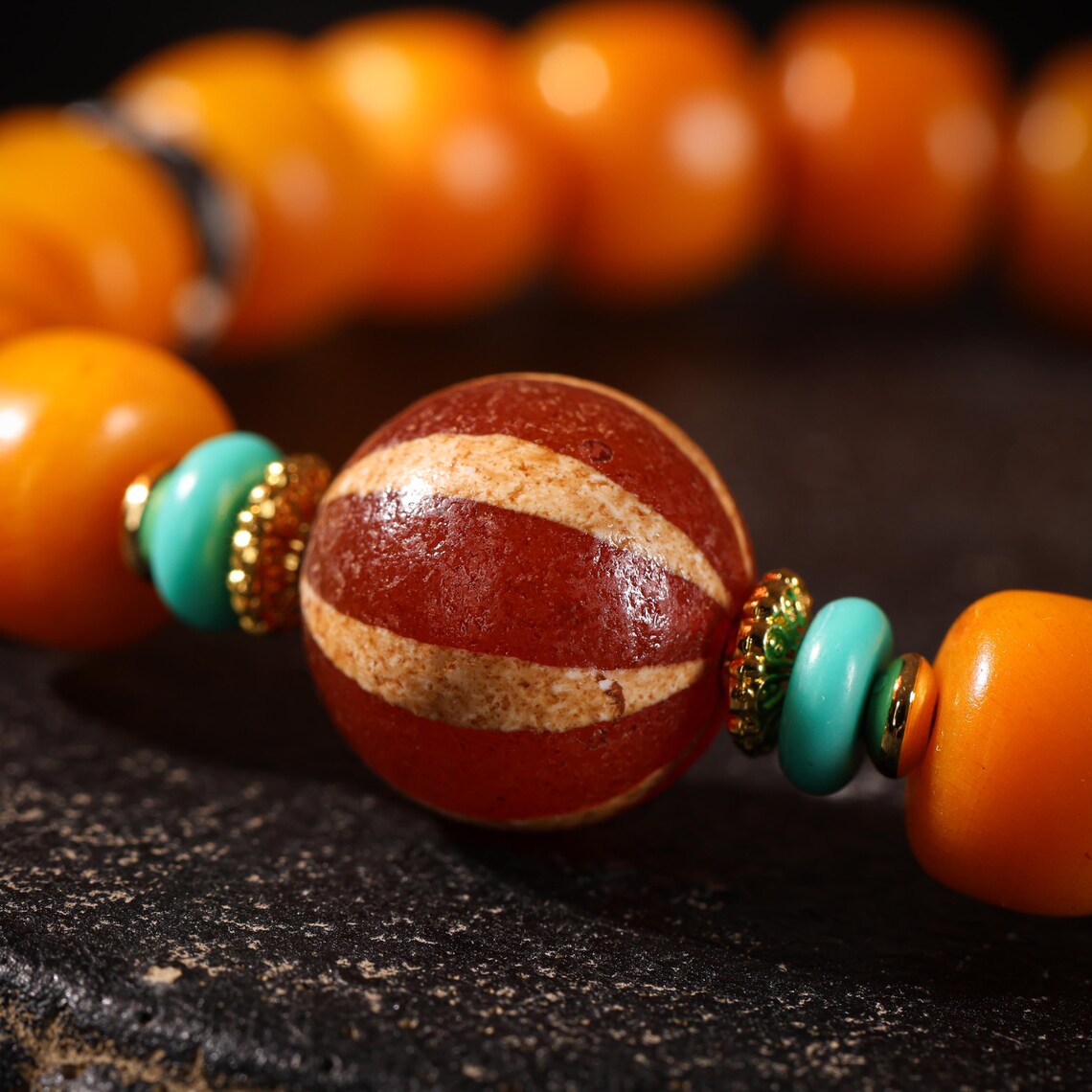 Dharma Deer Tibetan Sacred Yak Bone Bracelet Dzi & Zaki
