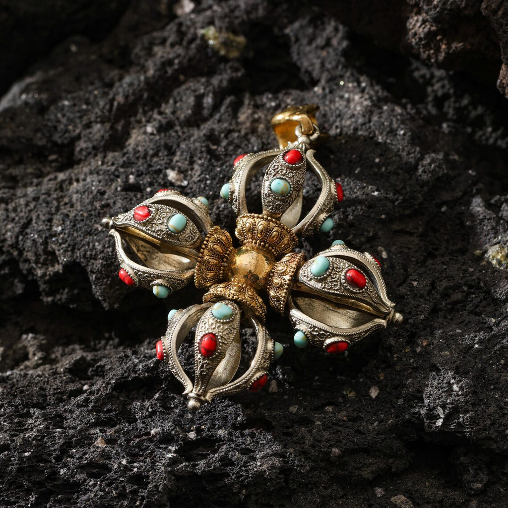 Dharma Deer Cross Vajra Pendant Tibetan Amulet