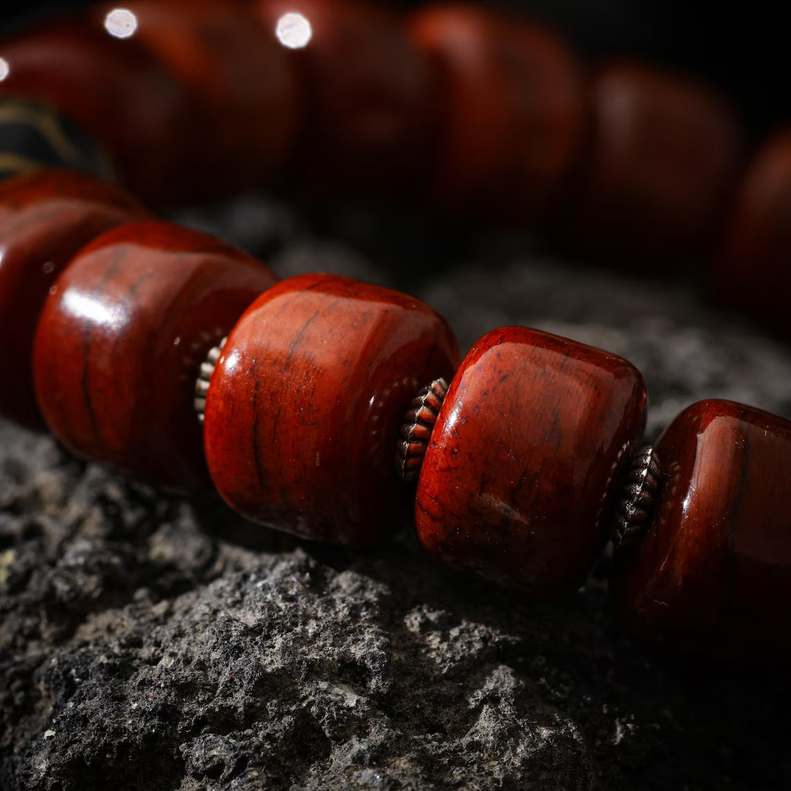 Dharma Deer Yak Bone Bracelet with Om Mani Padme Hum Bead, Adjustable Bracelet