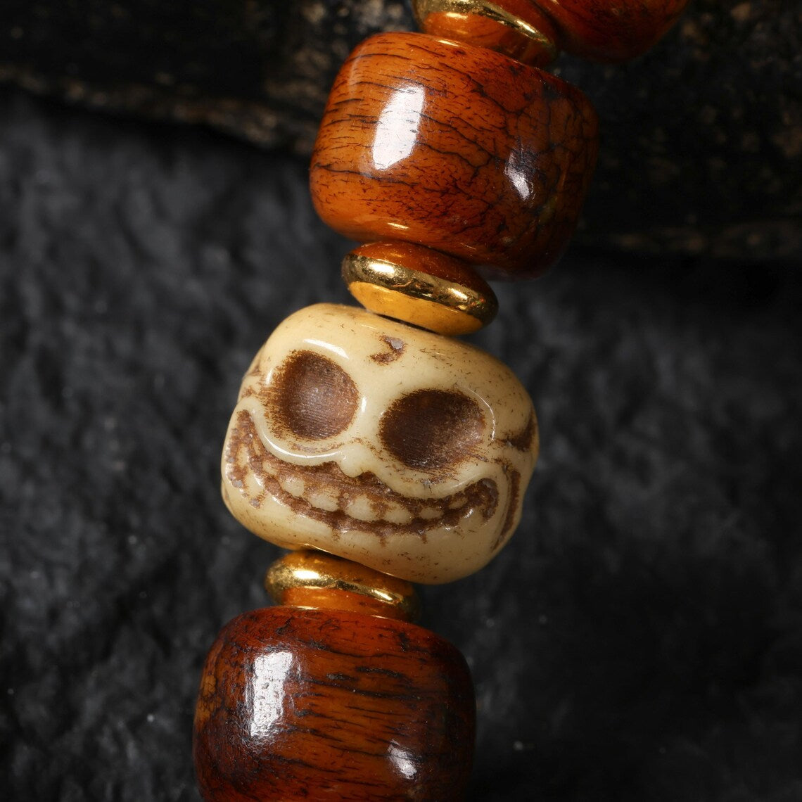 Dharma Deer Yak Bone Dzi Skull Bead Bracelet