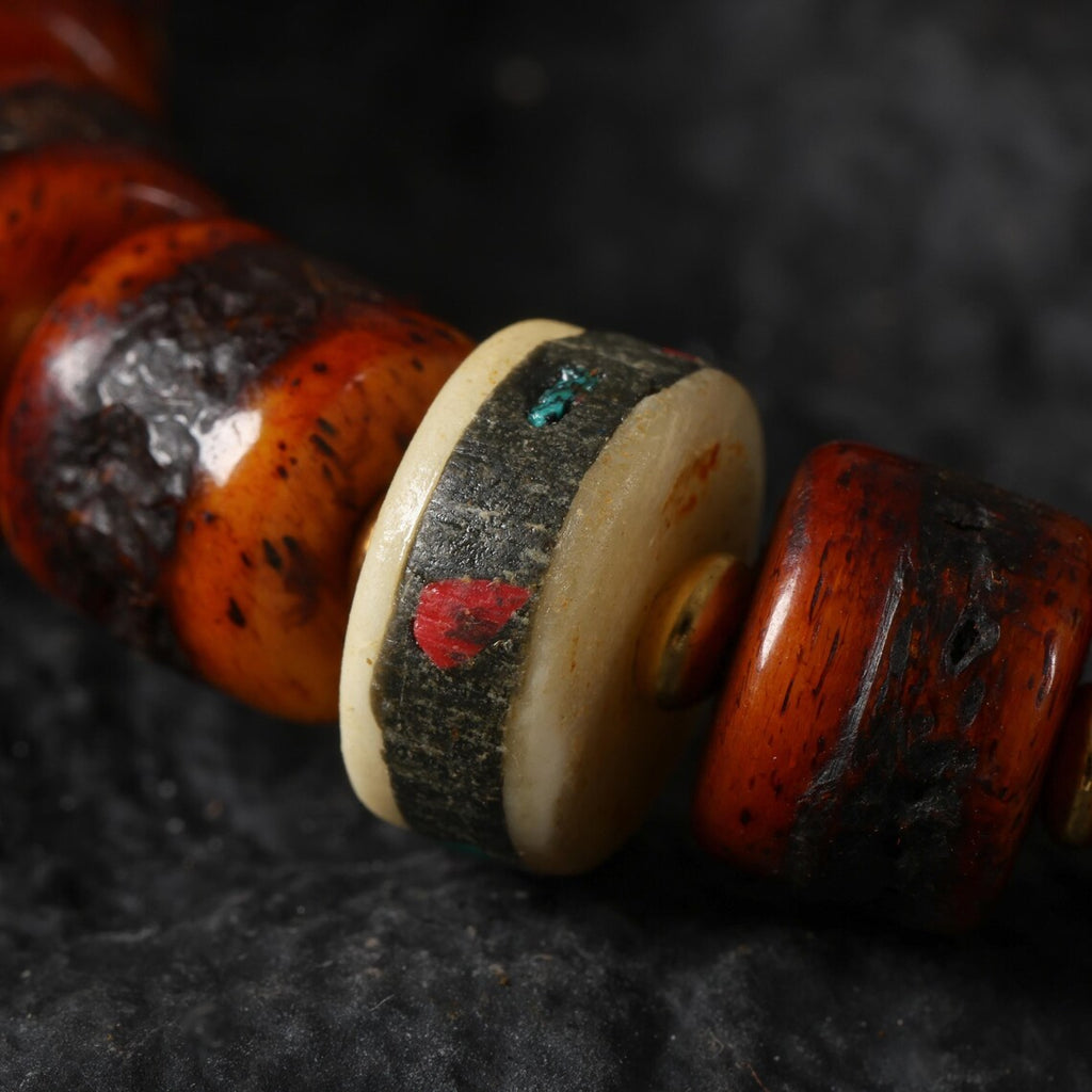 Dharma Deer Tibetan Red Yak Bone Bracelet with Skull Charm
