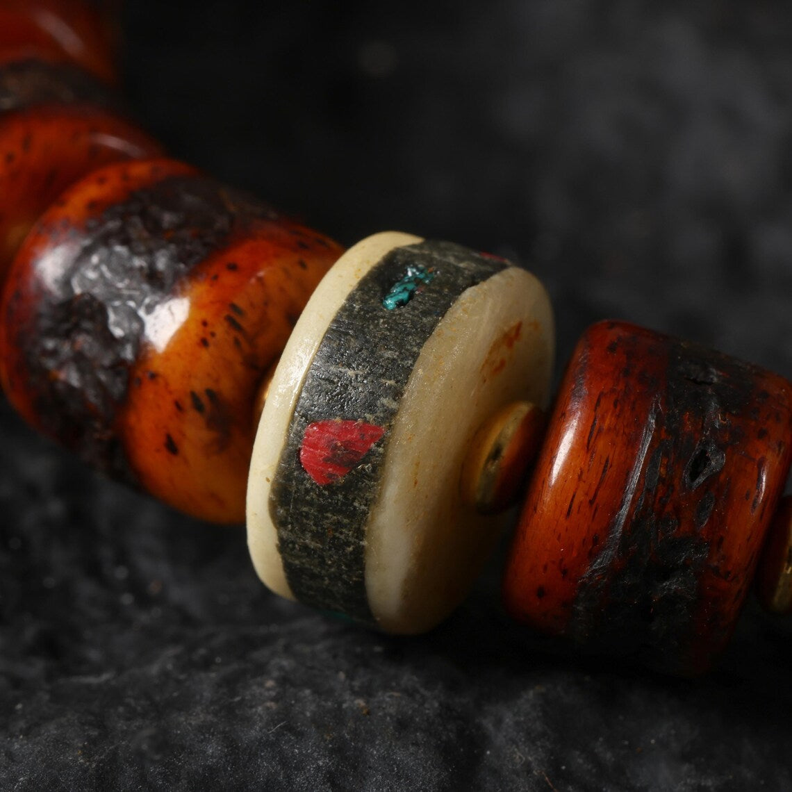 Dharma Deer Tibetan Red Yak Bone Bracelet with Skull Charm