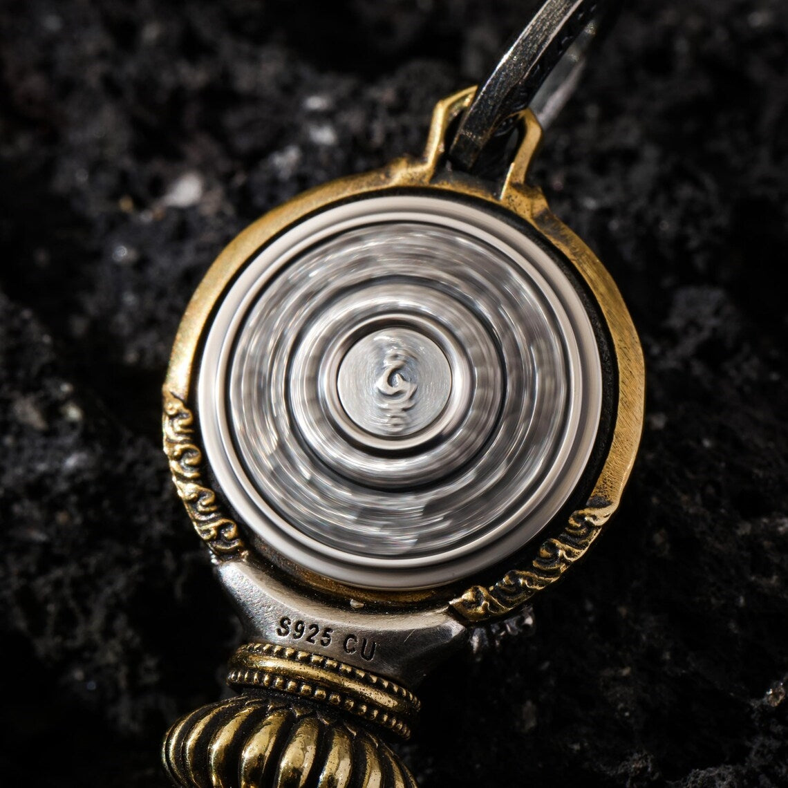 Dharma Deer Yamantaka Phurba Pendant, Sterling Silver Amulet Spinning Backplate