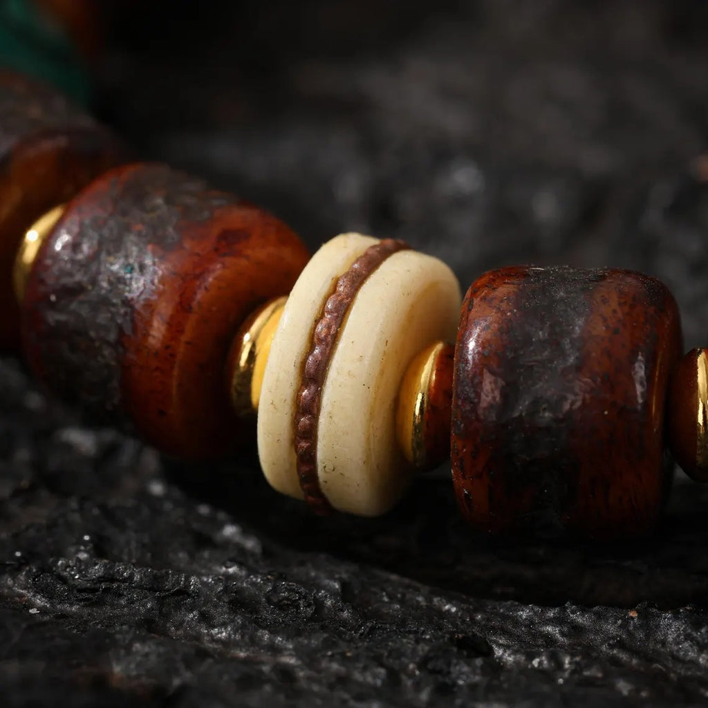 Dharma Deer Yak Bone Bead Bracelet with Dzi Accent