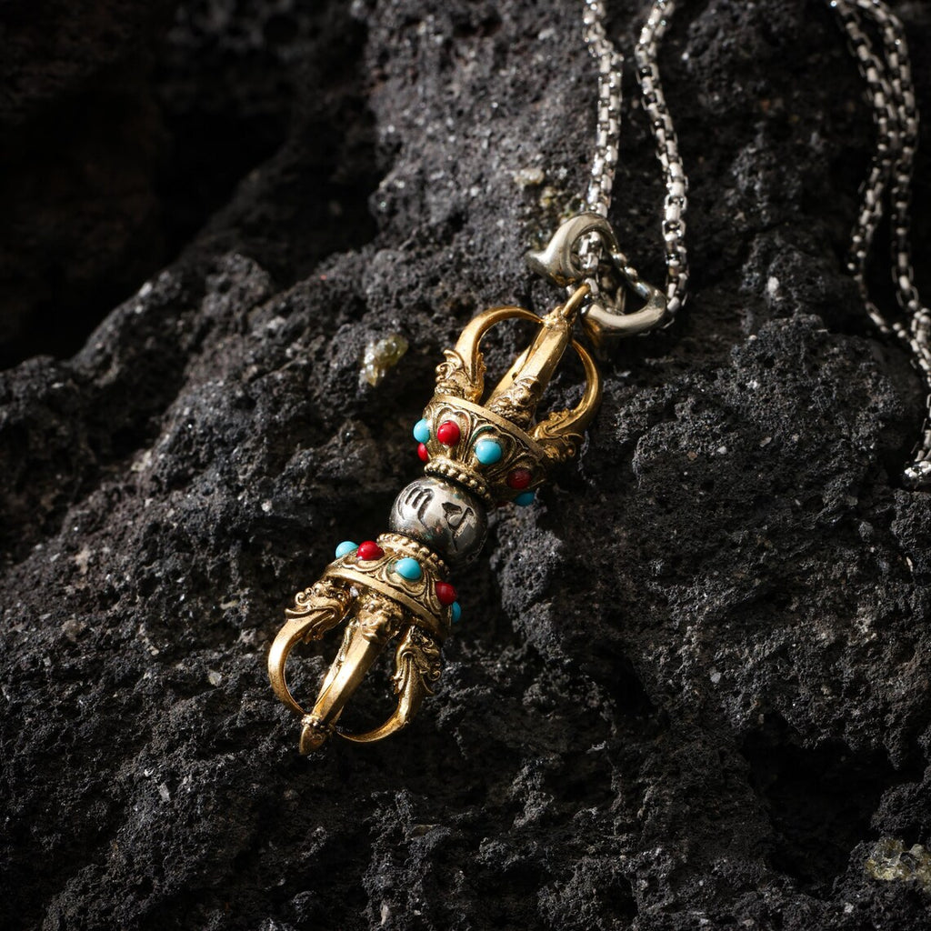 Dharma Deer Five-Pronged Vajra Pendant Tibetan Amulet