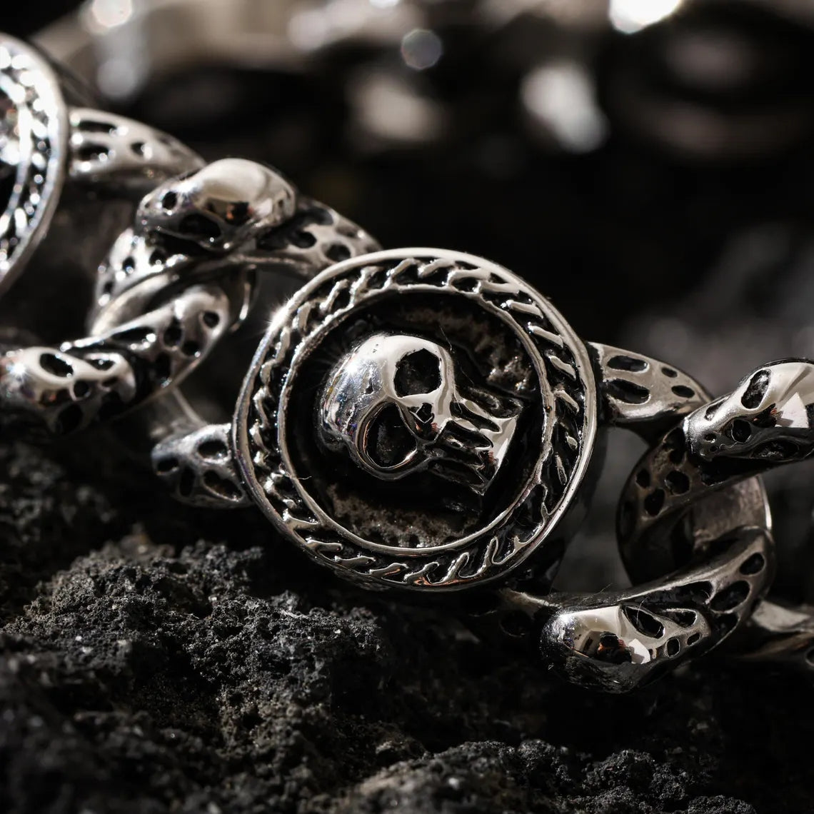 Dharma Deer Skull Chain Bracelet, 316L Stainless Steel, Heavy Statement Bracelet, Spring Clasp