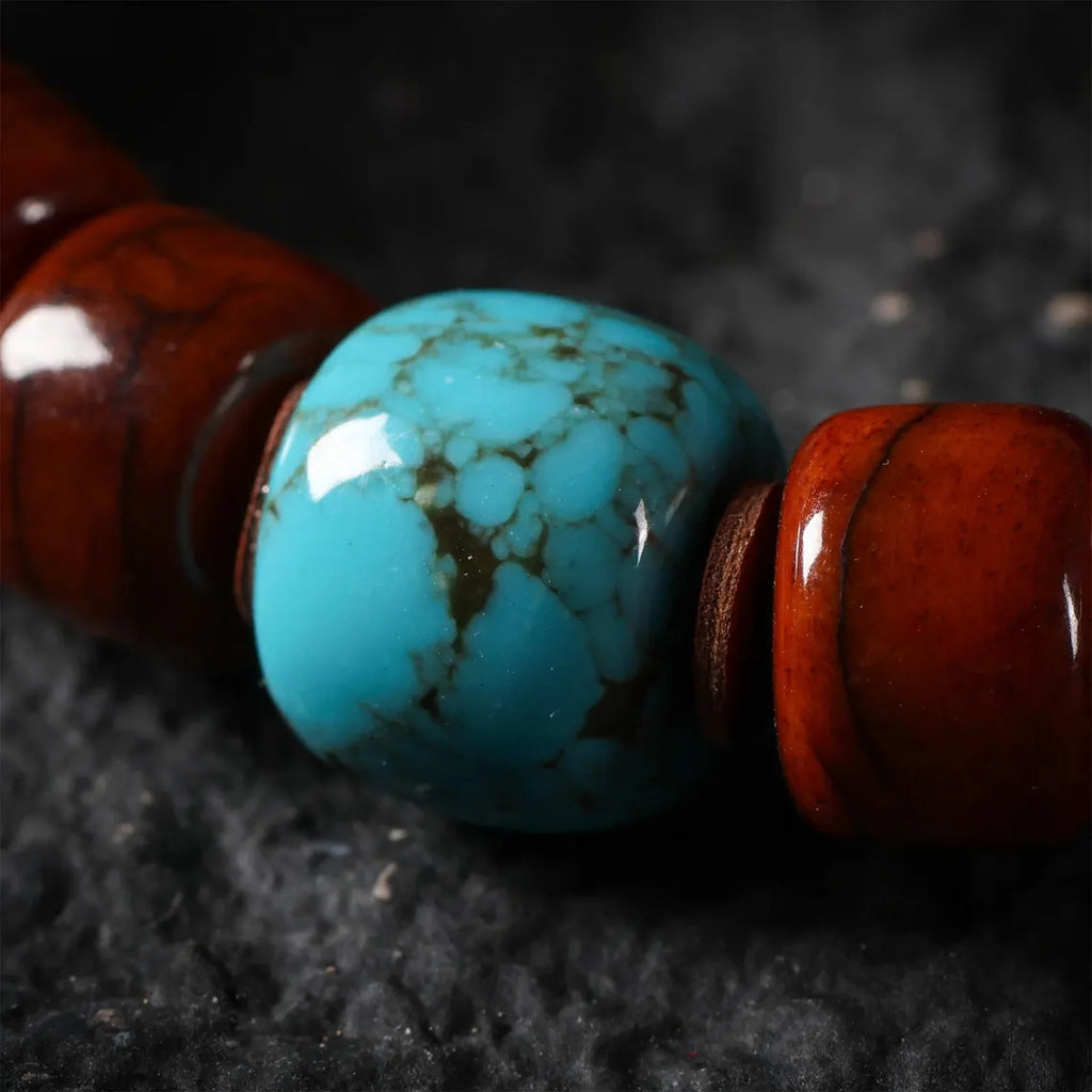 Dharma Deer Yak Bone 108 Mala Beads with Turquoise