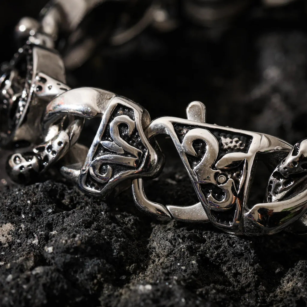 Dharma Deer Skull Chain Bracelet, 316L Stainless Steel, Heavy Statement Bracelet, Spring Clasp