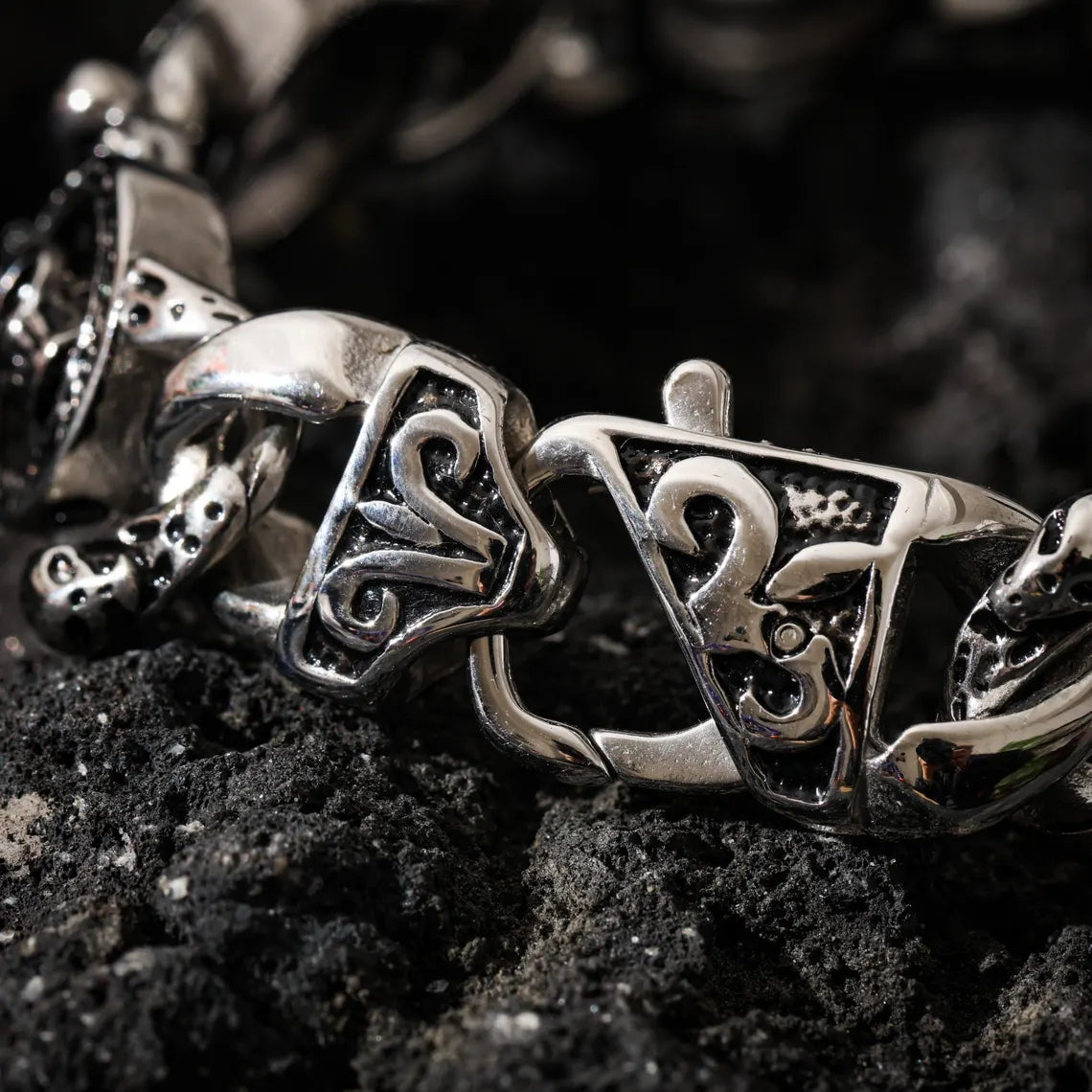 Dharma Deer Skull Chain Bracelet, 316L Stainless Steel, Heavy Statement Bracelet, Spring Clasp