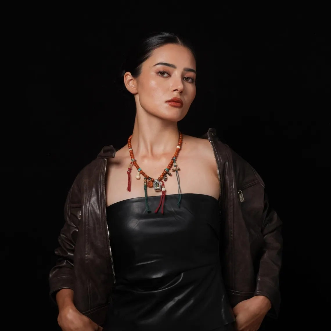 Dharma Deer Tibetan Bodhi Mala Necklace with Gau Amulet