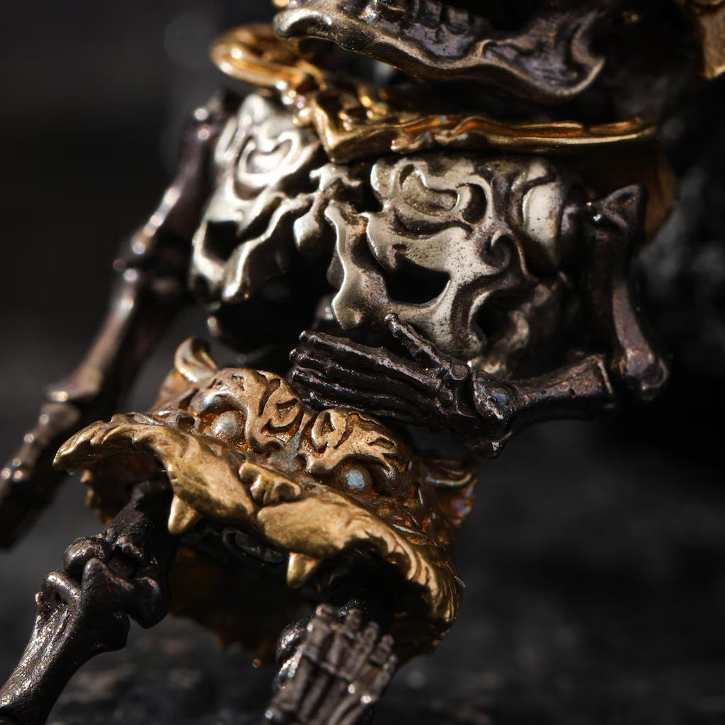 Dharma Deer Tibetan Skull Skeleton Pendant Necklace, Articulated Charm, Movable Joints