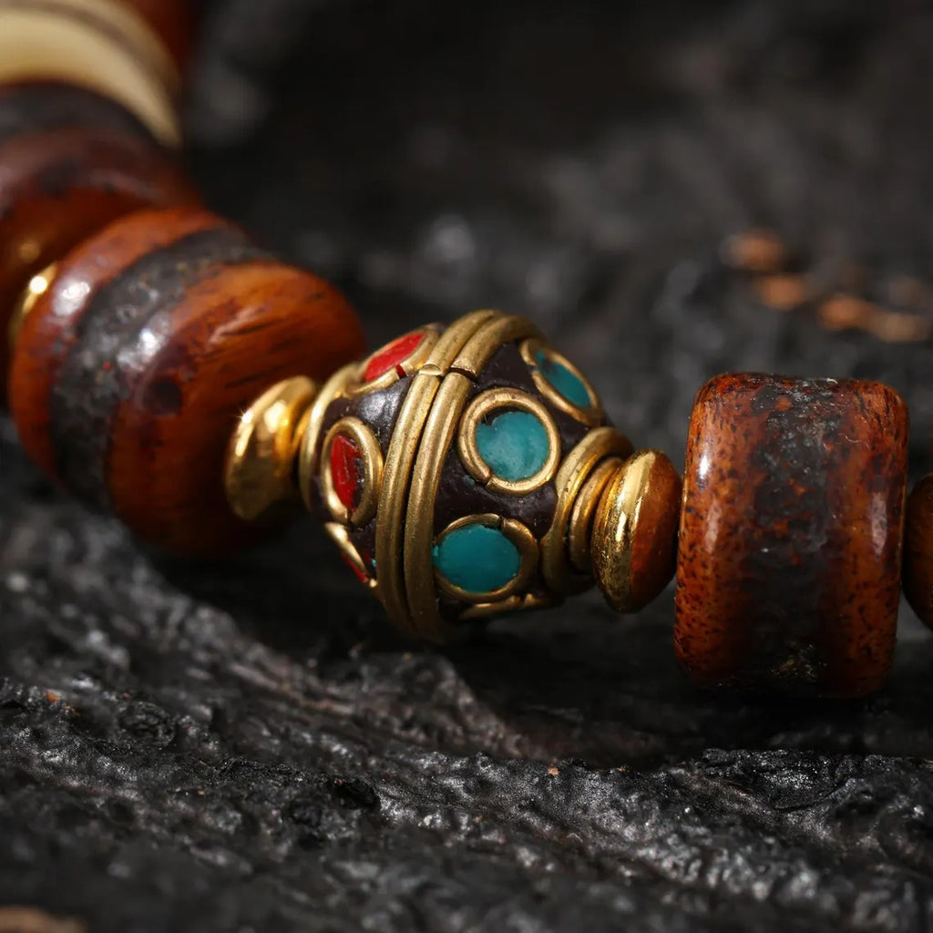 Dharma Deer Yak Bone Bead Bracelet with Dzi Accent