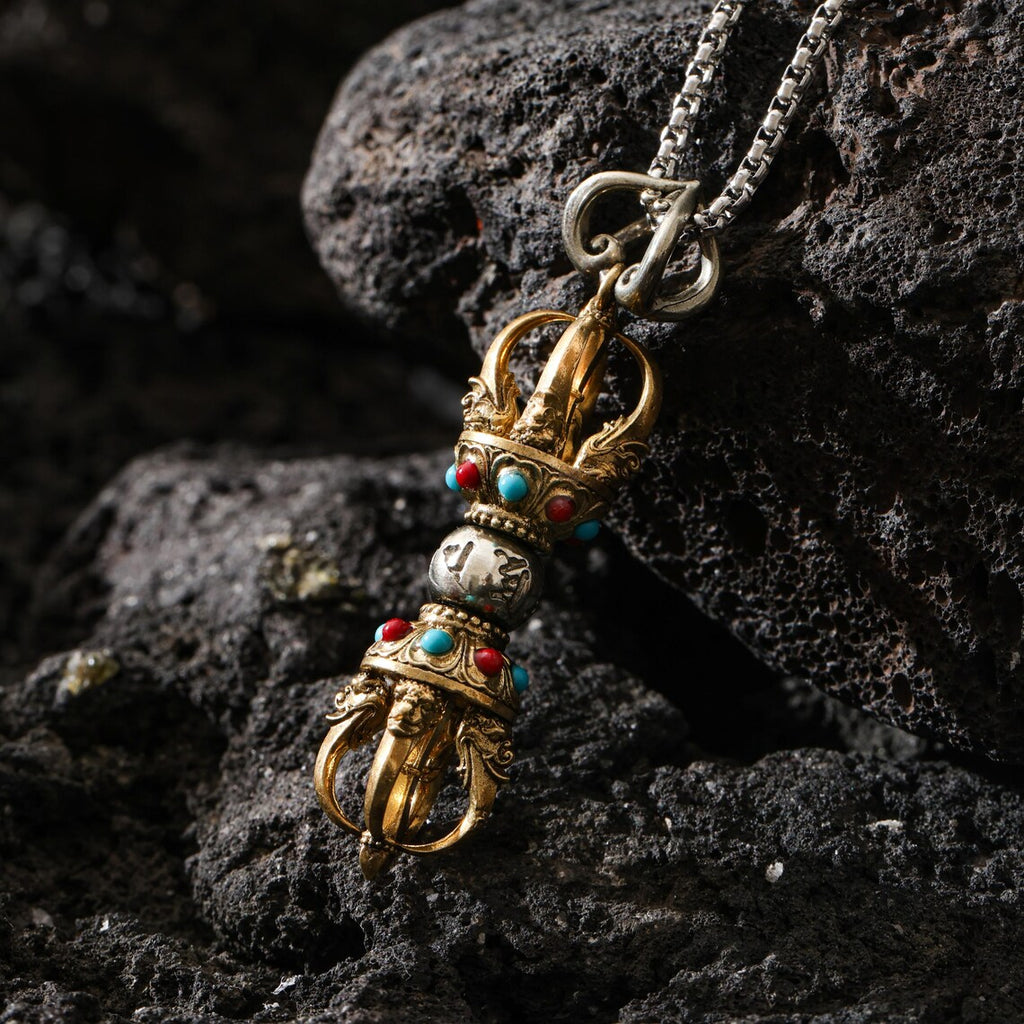 Dharma Deer Five-Pronged Vajra Pendant Tibetan Amulet